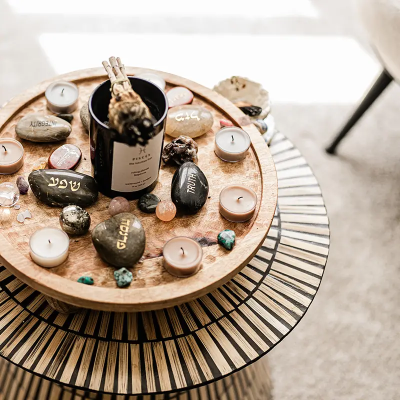 table with rocks and sand