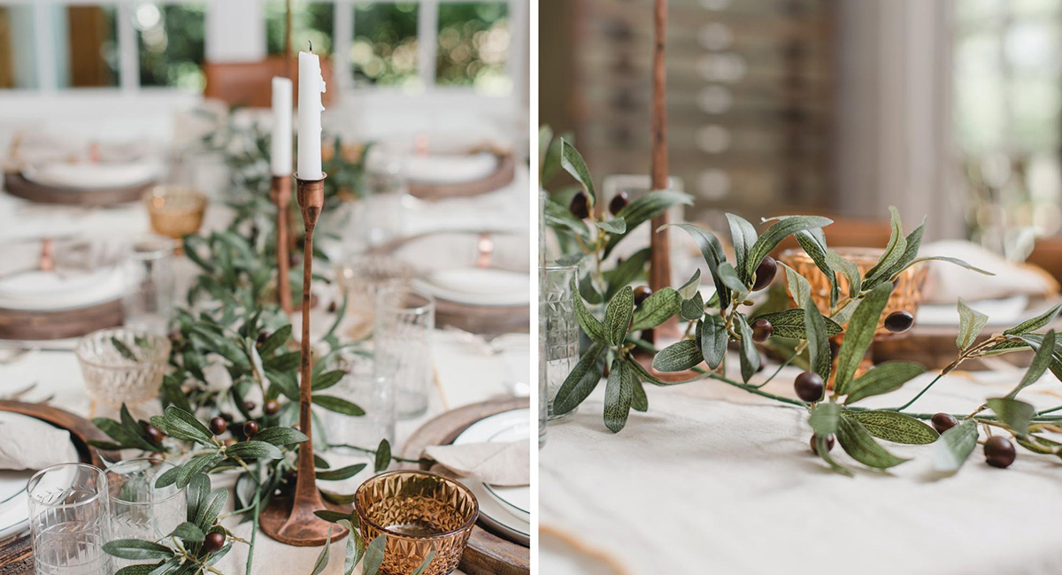 greenery with candles on a thanksgiving table